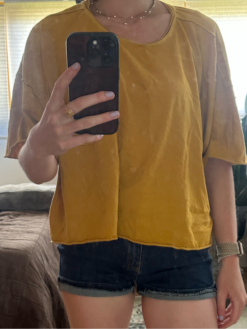 We the free Relaxed Mustard Short-Sleeve Women's Cropped Top